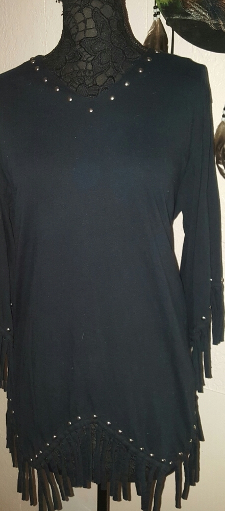 Shopping With Anthony Black Studded Fringe Top